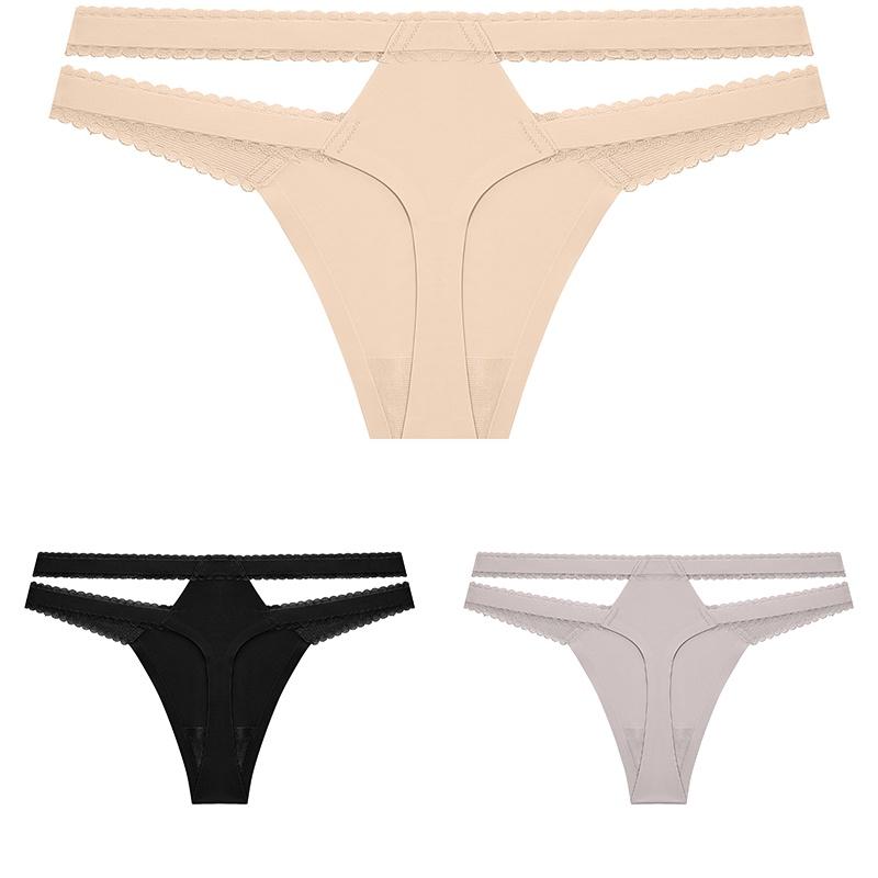 FINETOO 3Pcs/Set Women Thongs V Waist G-String Solid Color Striped Panties Female T-Back Underwear Intimate Lingerie