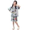 2026 New Summer Girls' Ultra-Thin Modal Pajamas Set: Short Sleeve Airy Comfort Suit for Medium and Large Kids