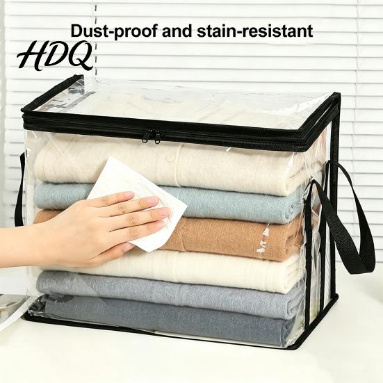 Portable Storage Bags Clear Clothes Bag with Lid And Reinforced Handles Moving Transparent Organizers Bags Waterproof Bedding Dorm Organizer