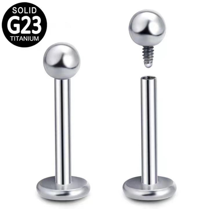 G23 Titanium Internally Threaded T-Bar Labret Stud (Pure Titanium Body Piercing Jewelry)