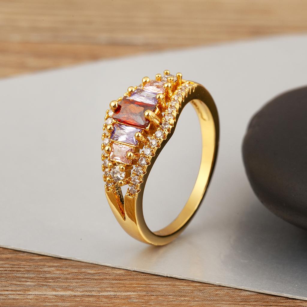 Nidin High Quality Multicolored Crystal Zircon Glossy Rings For Women Wedding Party Copper Fashion Light Luxury Jewelry Gifts