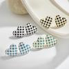 European Retro Checkerboard Heart Stud Earrings: Black & White Enamel Resin for Women