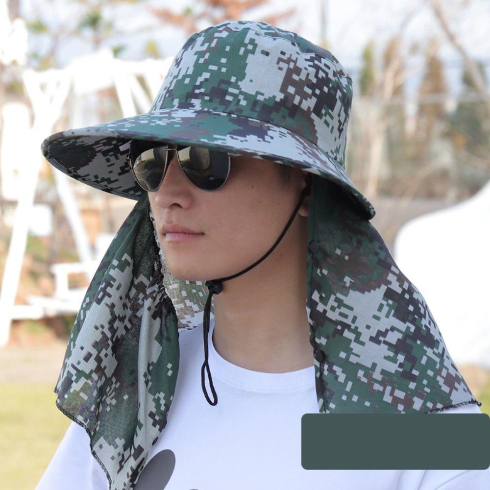 

Neckline Mask Sunscrean Bucket Hat Camouflage Outdoor Fishing Cap Simple Man Sun Hat Camping style D