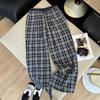 Unisex Plaid Fleece Pants: Brushed Velvet, Elastic Waist, Loose Fit, Versatile, Contrasting Colors