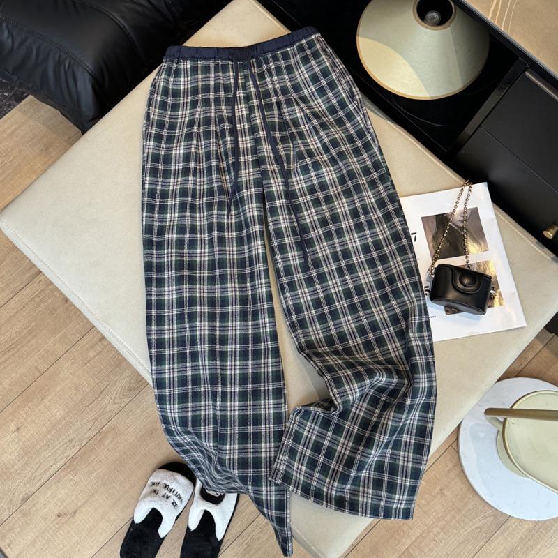 Unisex Plaid Fleece Pants: Brushed Velvet, Elastic Waist, Loose Fit, Versatile, Contrasting Colors