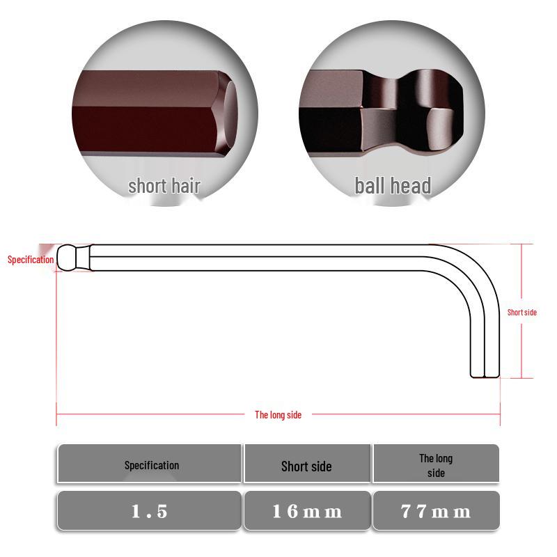 S2 Extra Long Metric Hex Key Set: L-Shaped 2/3/4/5/6/8/10mm Flat Head Ball End