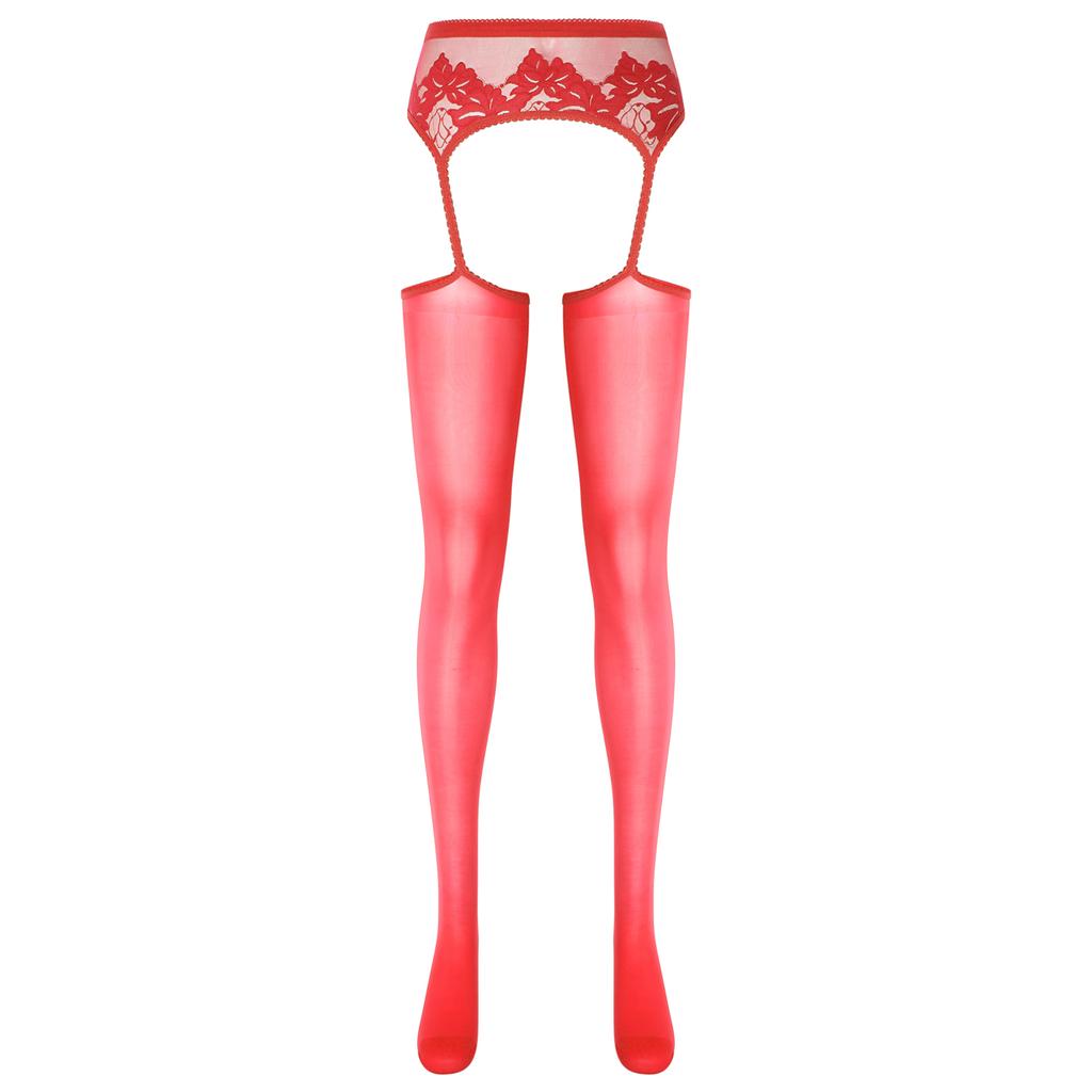 Womens Cutout Crotchless Pantyhose Floral Lace Patchwork Leggings One-Piece Garter Stockings