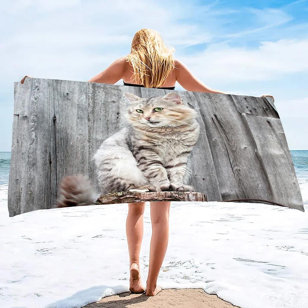 Cat Print Microfiber Lightweight Beach Towel, Soft Beach Blanket Fast Dry Super Absorbent Beach Towels for Adults and Kids