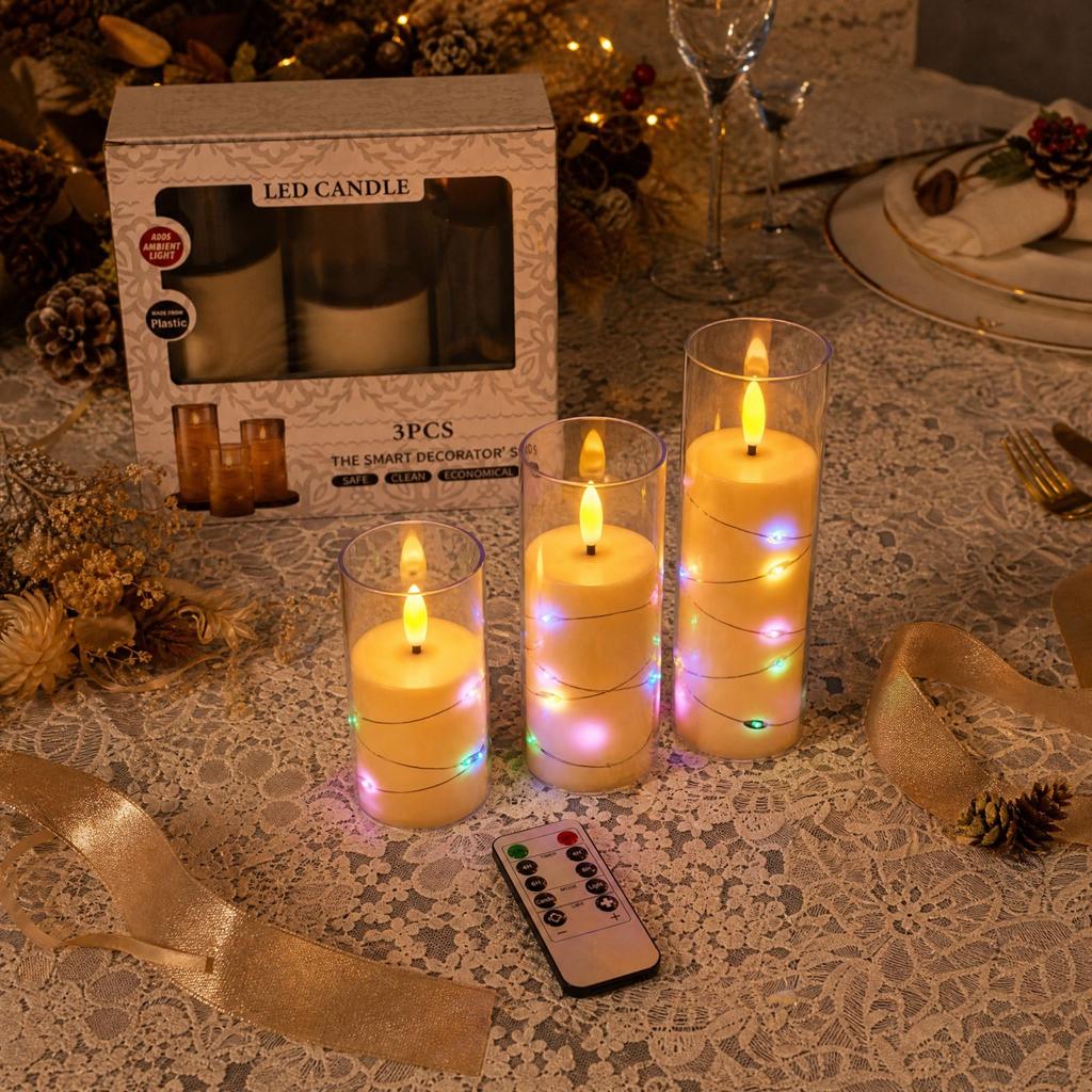 Flameless Candles with String Lights for Wedding Party Table Decor, Simulated Flickering Flame Ornaments for Home and Event