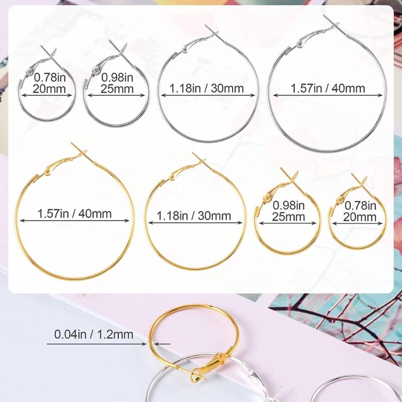 96 Pcs Hoop Earrings Finding Hypoallergenic Alloy Round Earring Hoops for Jewelry Making Earring DIY Craft Easy to Use