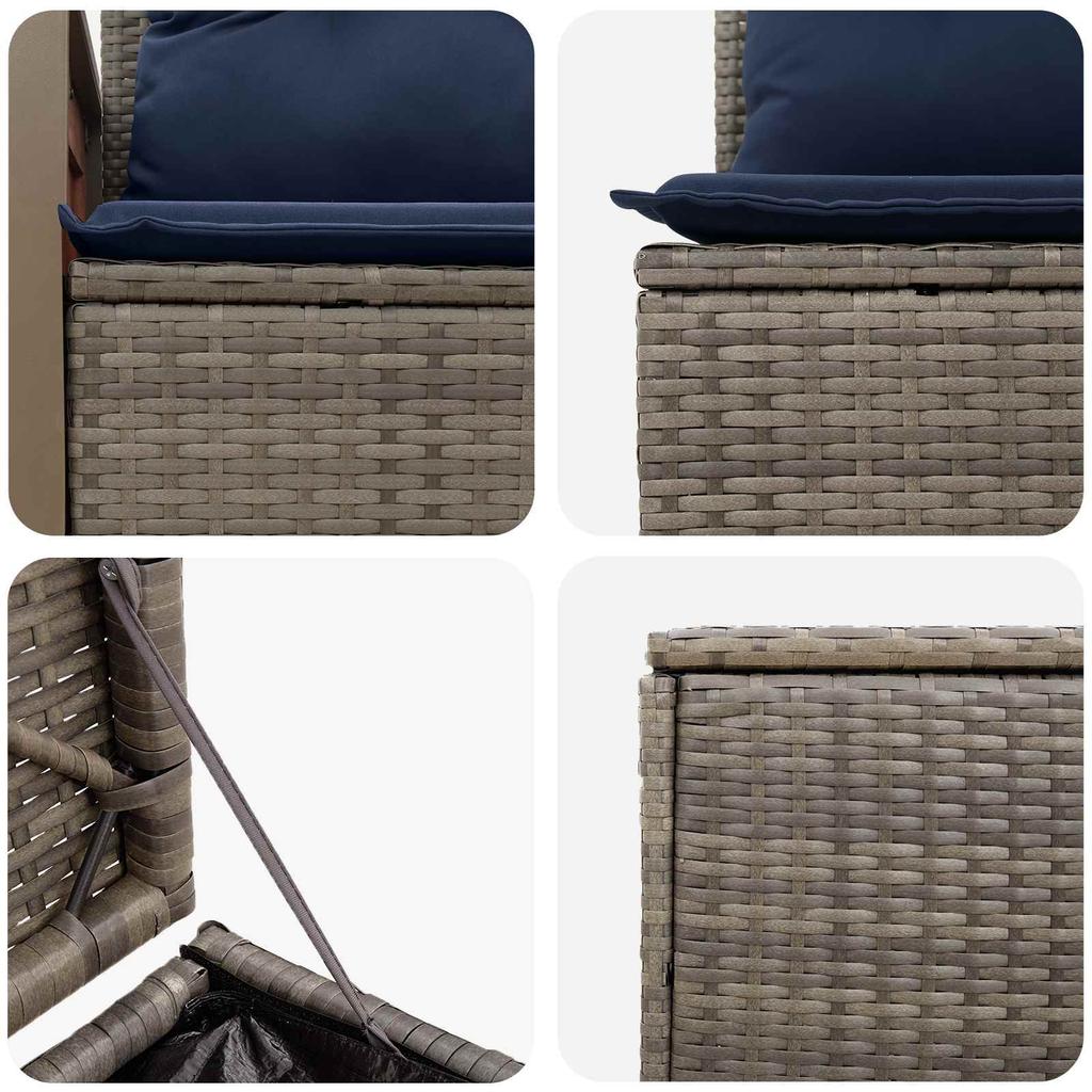 Sofa Set 5 Pieces Gray and Navy Blue Poly Rattan and Steel