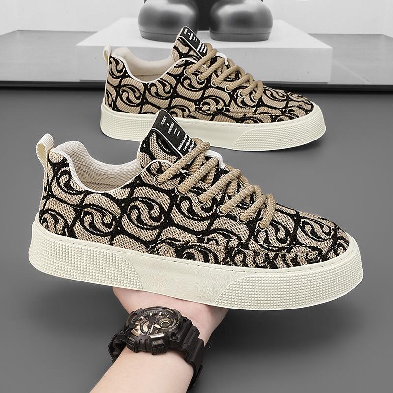 Fashion Men Embroidery Printing Casual Shoes 2025 Summer Lightweight Breathable Men Board Shoes Loafers Man Lace-up Canvas Shoe Sneakers