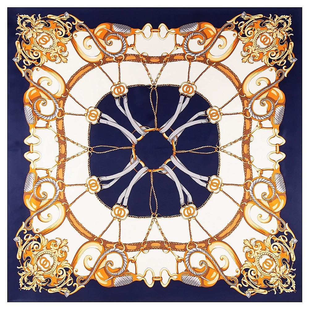 130cm European Retro Palace Printing Square Scarf Women Multi-Purpose Imitation Silk Four Season Travel Scarf and Shawl