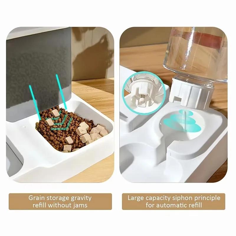 Large Capacity Manual Pet Feeder Dual Chamber Cat Dog Food Container Wet Dry Separation BPA Free Plastic Storage Bowl Waterproof