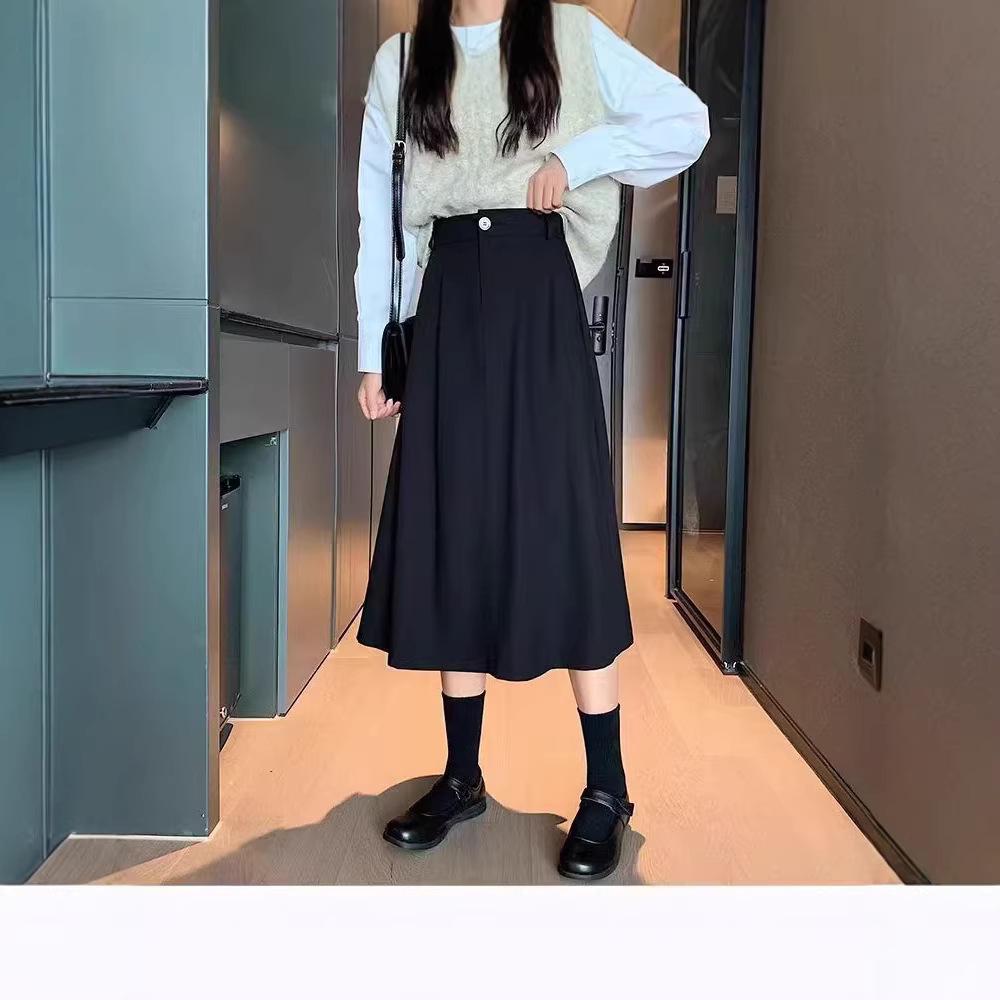 

Plus Size Women s High-Waist A-Line Umbrella Skirt with Pockets - Spring/Summer Collection 4XL чорний