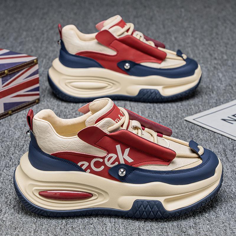 

Новые модные мужские кроссовки Four Seasons с толстой подошвой для студентов и мальчиков, трендовые кроссовки с мягкой подошвой, дышащие, повседневные кроссовки для бега 44 синий/красный