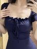 Female summer small hot girl slim waist slim dark blue dress pure desire little mother wind hip fish tail dress