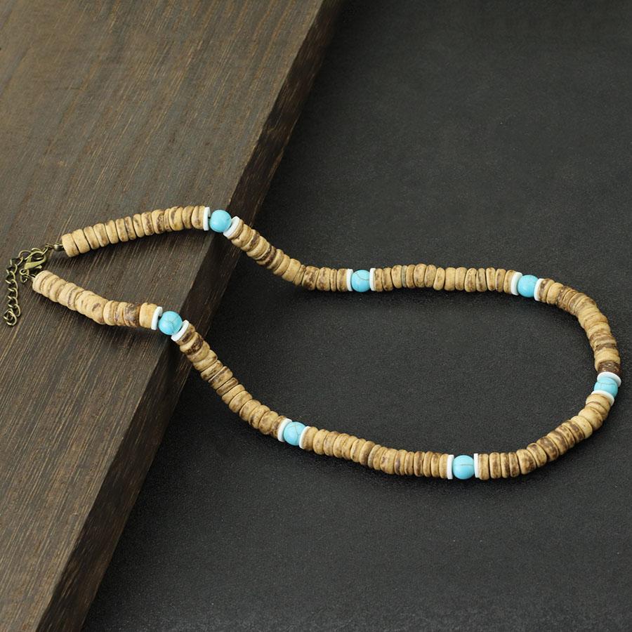 Módní pánský náhrdelník Přírodní kokosová skořápka Dřevěný límec 19 palců Choker Colar Tygří oko Howlitový kámen Collana Dárek pro něj