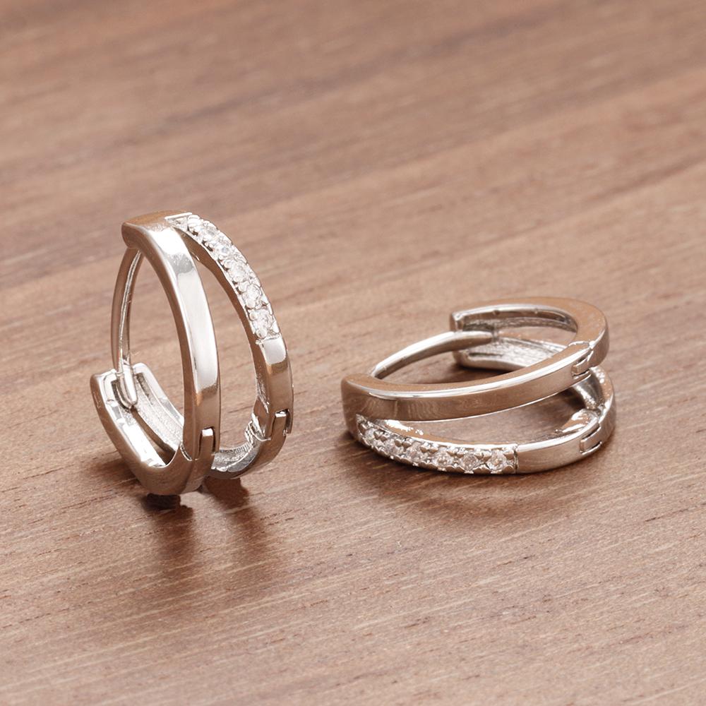 Europe Double Layered Zircon Hoop Earrings For Women Stainless Steel Personality Punk Piercing Earring Wedding Jewelry Gifts
