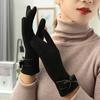 1 Pair Soft Gloves Anti-static Full Finger Cover Elegant Bow-know Plus Velvet Inside Gloves for Lady Winter