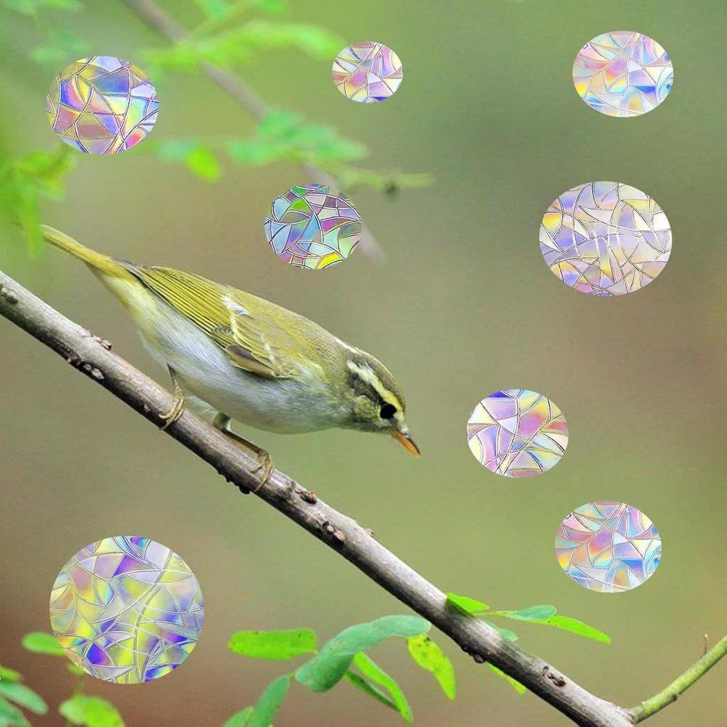 ROROP 36 Pcs Anti-Collision Rainbow Stickers Circle Window Clings - Save Birds from Window Collisions, Non-Adhesive Prismatic Vinyl Clings