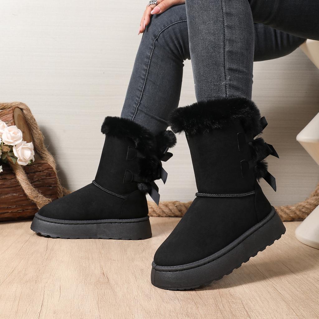 Fashion 2025 New Women Mid-calf Boots Solid Color Classic Retro Shoes Women Thick Plush Thick Sole Non-slip Fashion Snow Boots Women