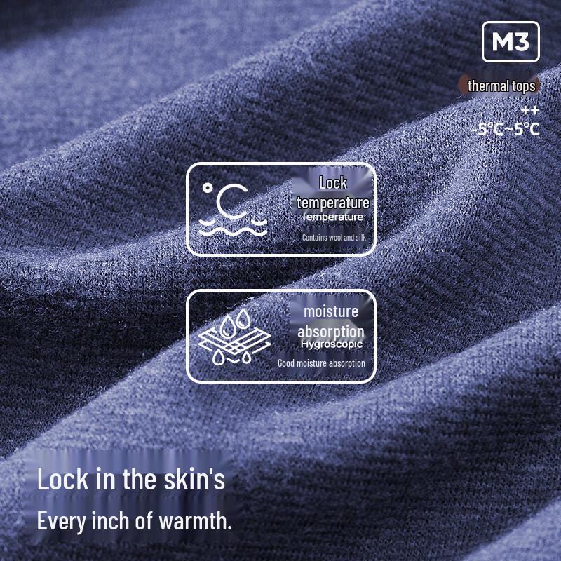 MIIOW Men's Thickened Wool & Silk Blend Thermal Base Layer Top
