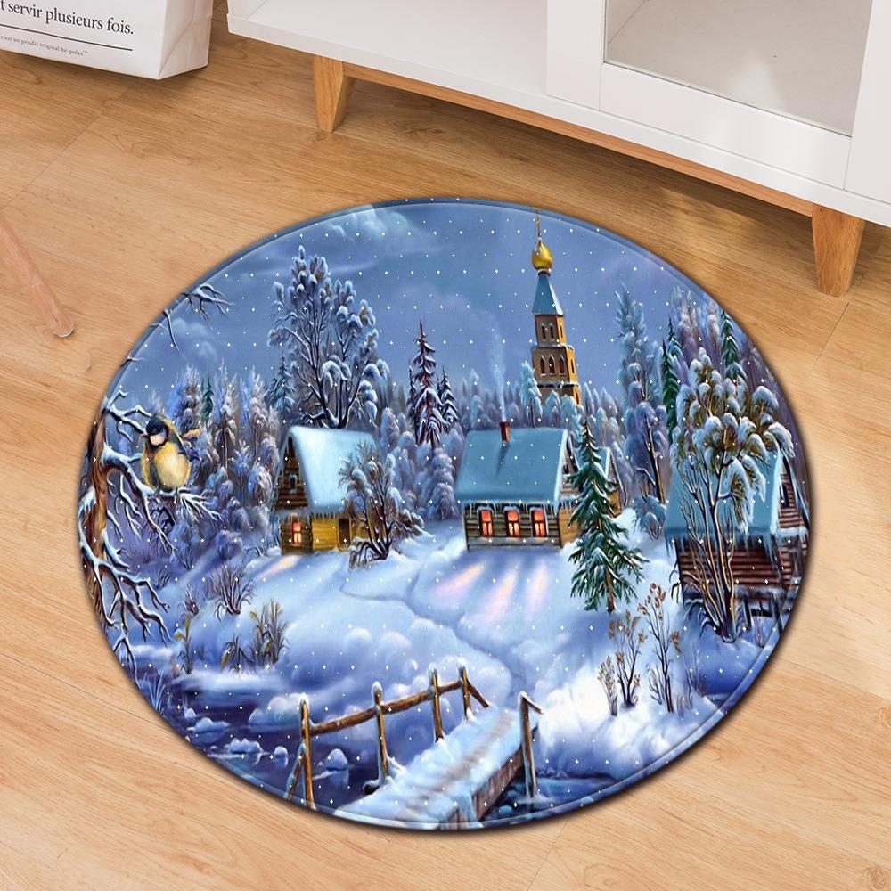 Christmas Festive Door Mat Household Non-Slip Round Floor Mat Living Room Coffee Table Bedroom Carpet