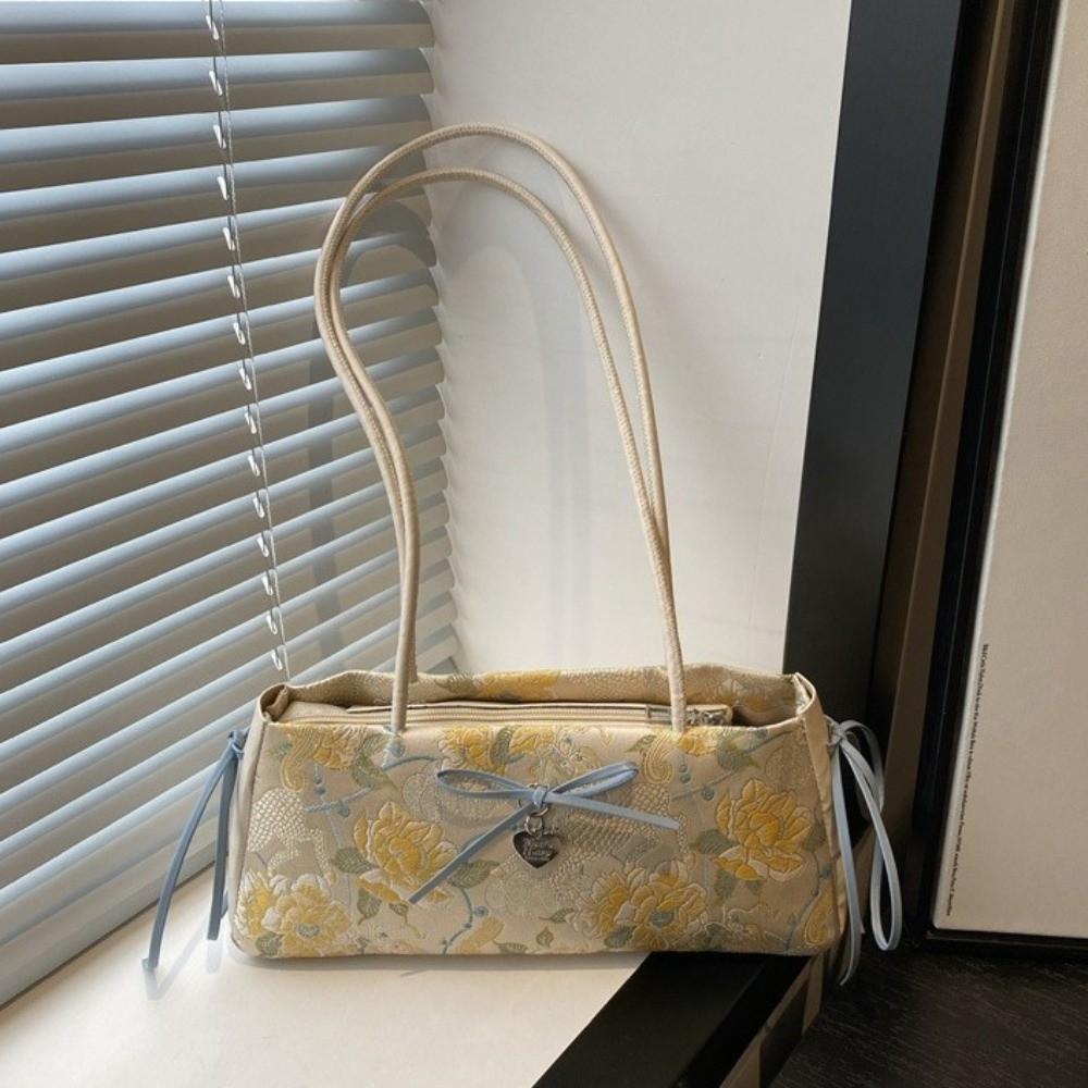 Flower French Stick Handbag Cloth Underarm Bags Portable Bow Shoulder Bag Daily