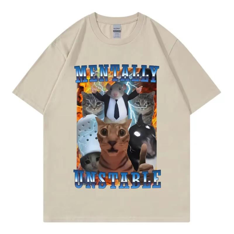 

Винтажная футболка с забавным мемом про психически неуравновешенного кота, мужская и женская одежда, модная футболка Y2k, летняя повседневная хлопковая футболка, уличная одежда 4XL