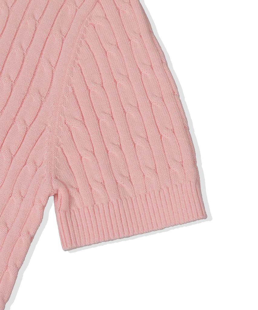 WACKY WILLY Women'S Lily Wappen Cable Collar Short Sleeve Knit Pink