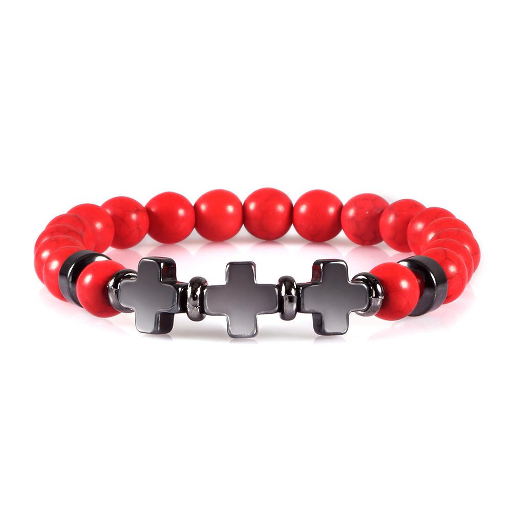 Prayer Men Women Bracelet Hematite Cross Rosary Natural Stone Beads Jesus Onyx Meditation Bracelets Bangles Jewelry Gift Pulsera