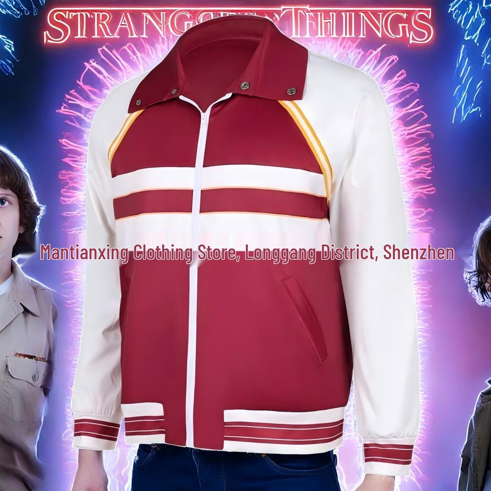 2025 Lucas Sinclair Stranger Things Czerwono-Biała Kurtka Kostium Cosplay