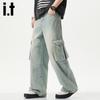 Izzue Men's American High Street Loose Straight-Leg Workwear Jeans