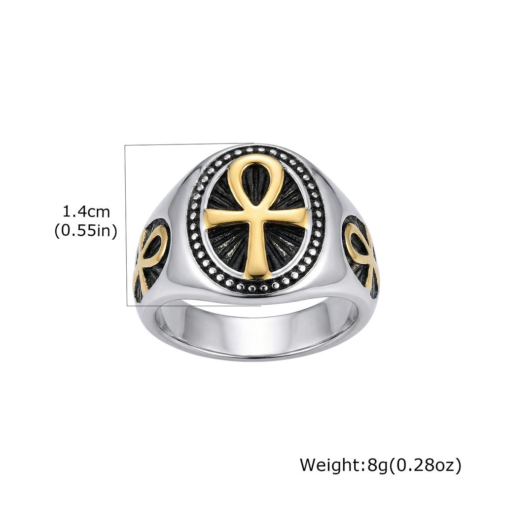 Punk Vintage Ankh Cross Rings for Men Fashion Simple Silver Color Rings Religious Amulet Stainless Steel Jewelry Size 7-12