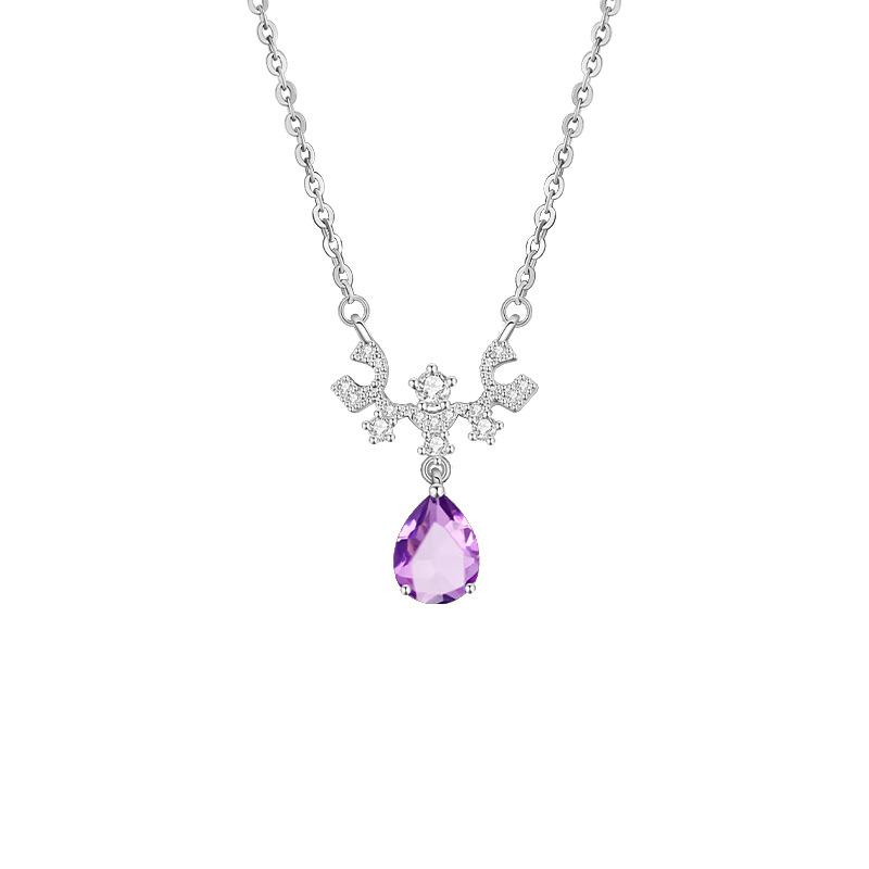 

Crown Water Drop Color Treasure S925 Sterling Silver Necklace Light Luxury Amethyst Peridot Clavicle Chain Niche High-end Jewelry Gift 925 silver