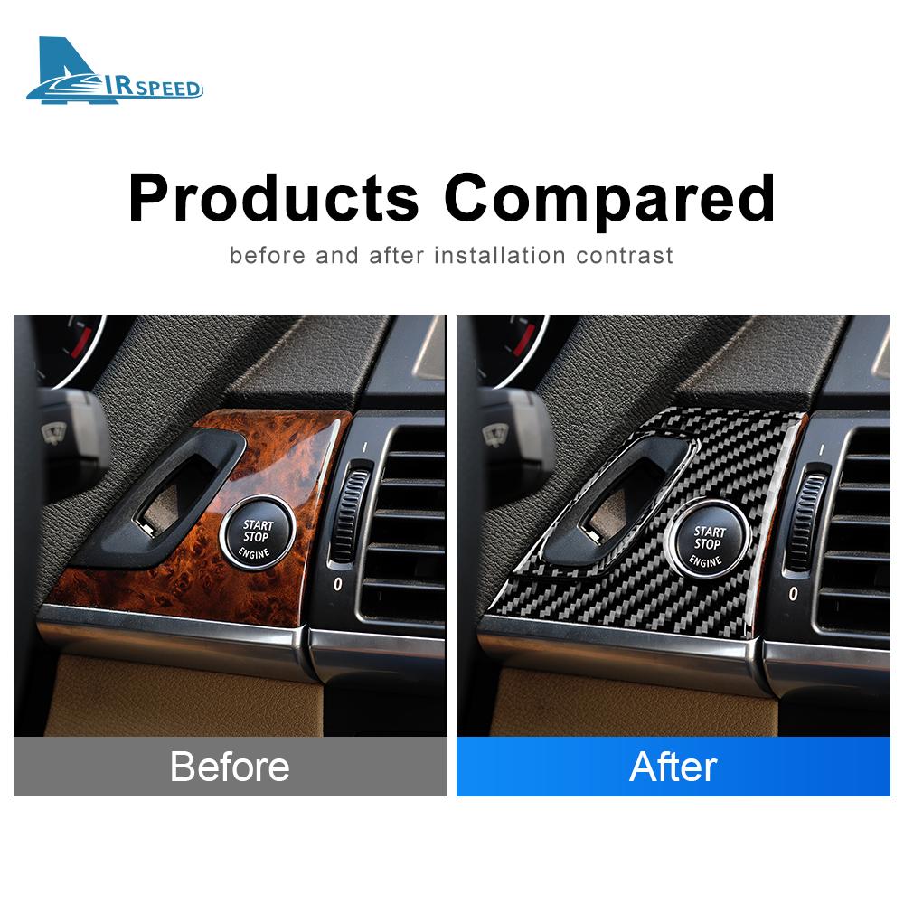 Carbon Fiber Engine Start Stop Button Frame Cover for BMW X5 E70 X6 E71 Interior Sticker Set