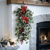 Red Berry Holly Artificial Poinsettia Garland Realistic Festive Floral Garland Christmas Hanging Swag 23.6 Inch