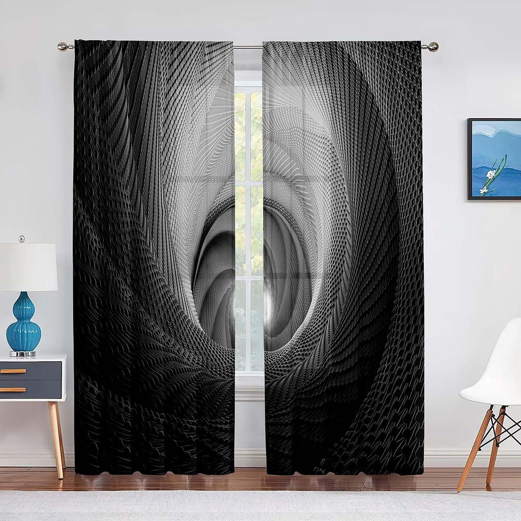Dungi abstracte iluzie optică alb negru perdea din voal transparent pentru sufragerie dormitor perdele moderne din tul draperii