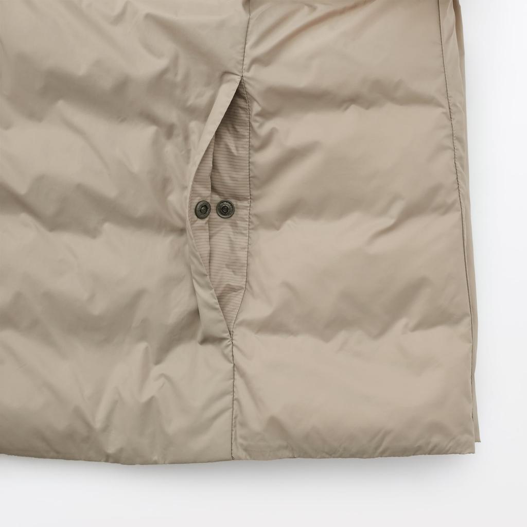MUJI Leichte Daunenjacke für Damen, faltbar, ohne Kragen, BD10GA5A, Hellbeige, Damengröße XL
