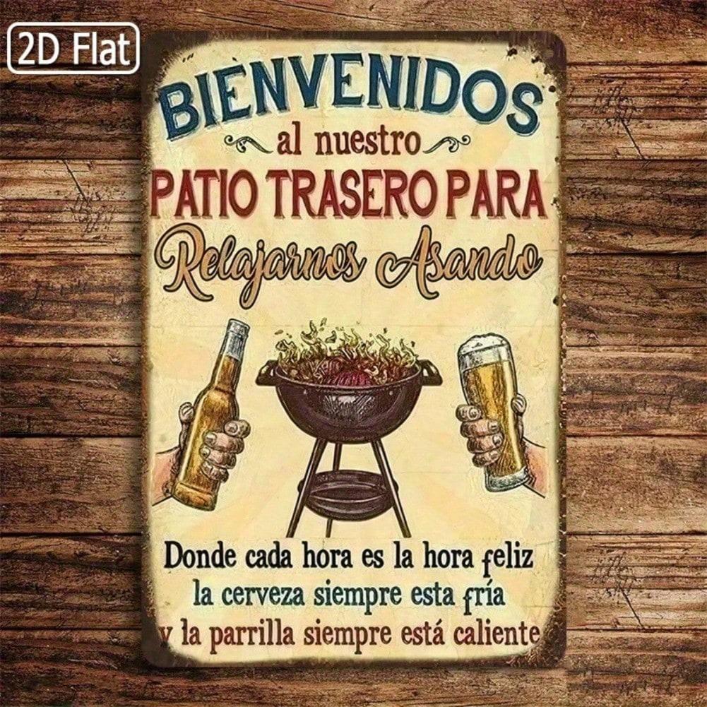 Vintage Metall Willkommensschild BBQ Hinterhof Terrasse Außen Dekoration Küche Café Bar 20x30 cm