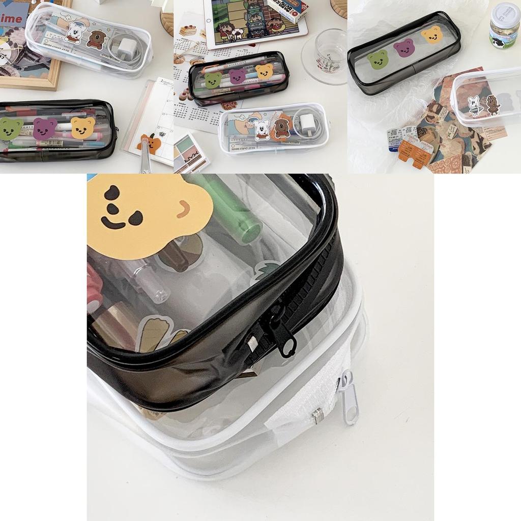 Elegantes Schwarz-Weißes Transparentes PVC-Mäppchen Ideal für Make-up- und Schreibwarenaufbewahrung