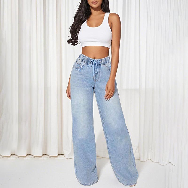 Women's Trousers Large Size Stretch Jeans Loose Semi-Elastic Pants