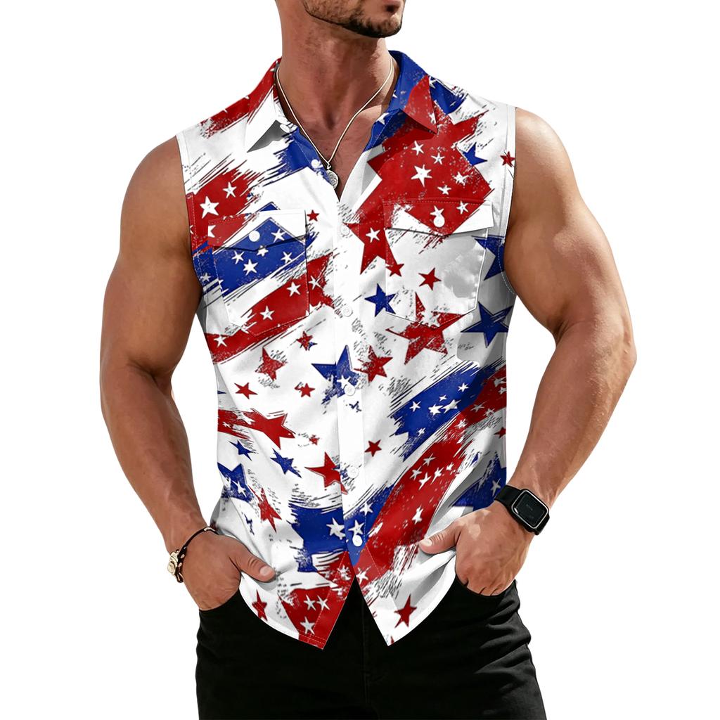 Men's Workwear Lapel Button-Down Vest Shirt - Lightweight Sleeveless Top