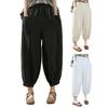 Lantern Pants Summer Elastic Waist Solid Color Cotton Linen Dual Pockets Ankle Length Loose Fit Women Harem Baggy Trousers Daily Wear