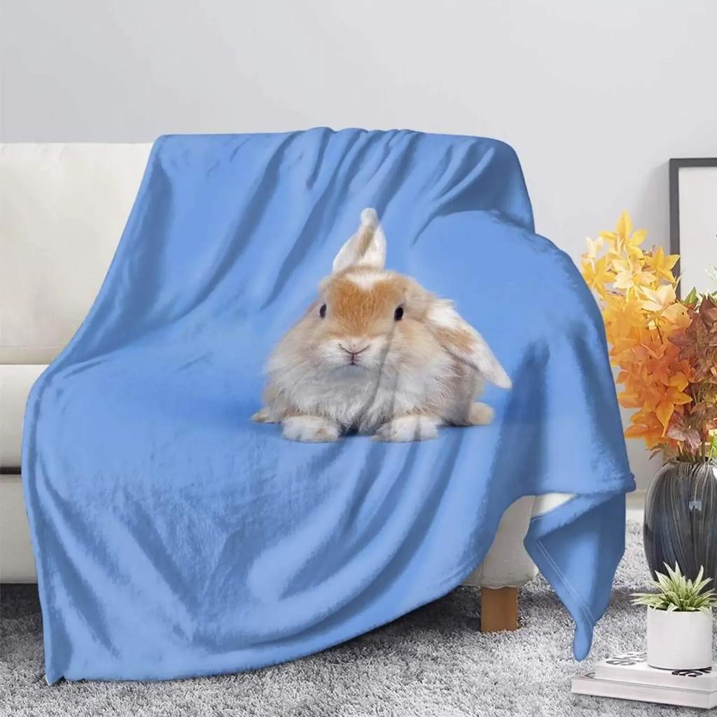 Rabbit Flannel Throw Blanket Anti-Pilling Cozy Bed Blanket Lightweight Warm Blankets for Couch Bed Sofa Office Super Soft King