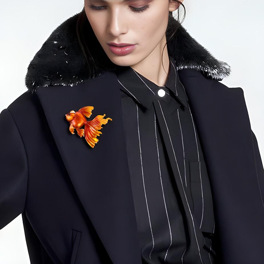 Goldfish Brooch, High-End Femininity, Enamel Color, Koi Corsage, Niche Design, Pin, Suit And Accessories