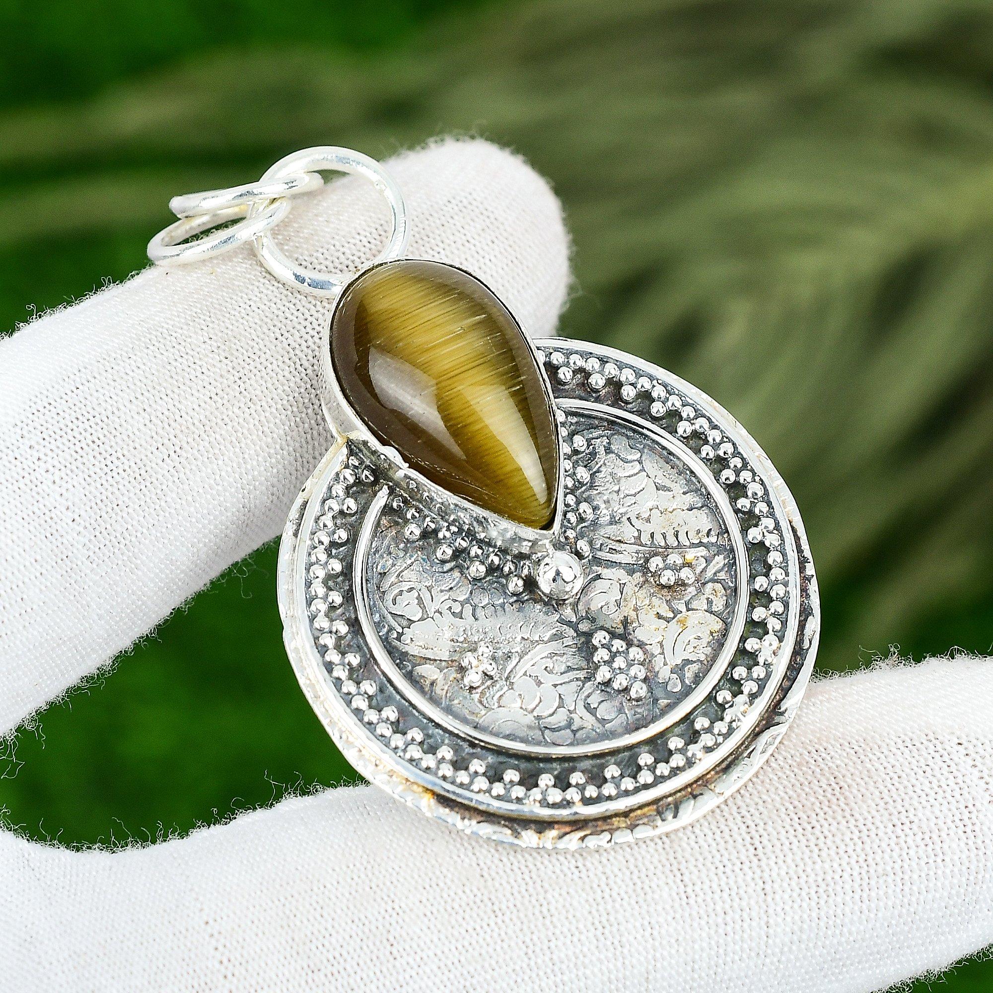 

Friendship Day Deal Natural Tiger Eye Bezel Wife Pendant Jewelry Sterling Silver