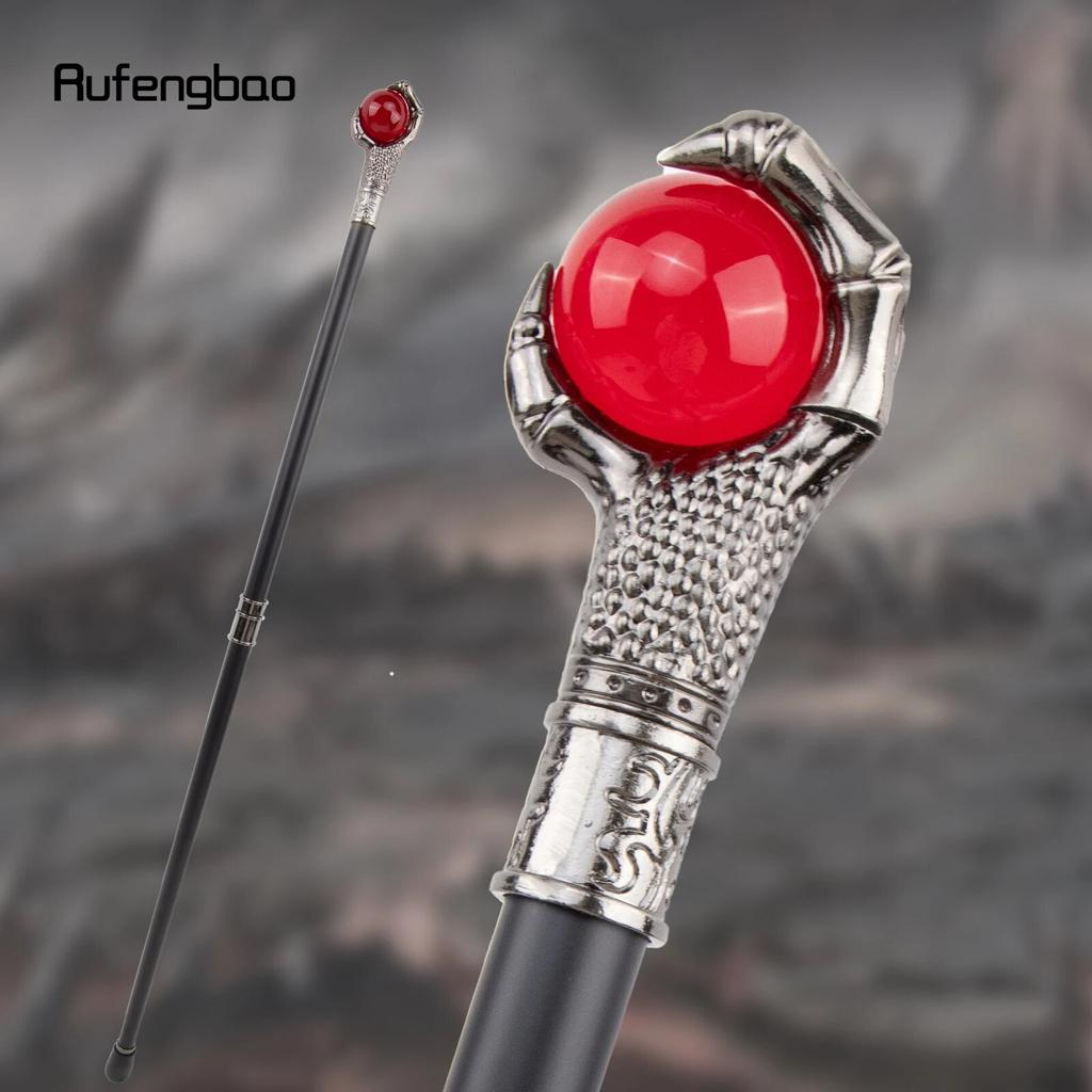 Dragon Claw Grasp Red Glass Ball Silver Walking Cane Fashion Decorative Walking Stick Cosplay Cane Knob Crosier 93cm