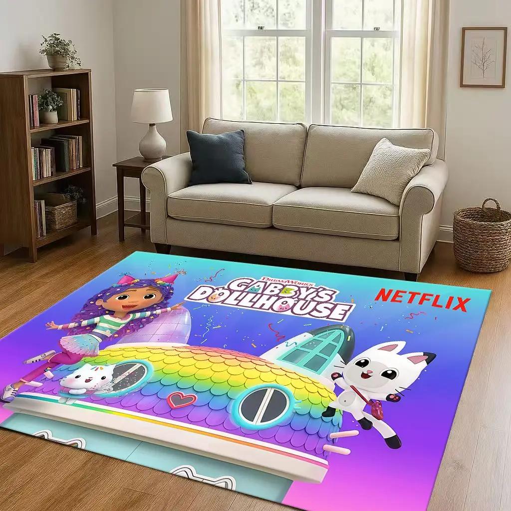 HD Cute Gabbys Dollhouse Cartoon Girl Living Room Non-Slip Area Rug Soft Carpet for Bedroom Playroom and Sofa,Home Decor Doormat